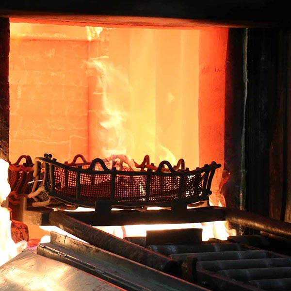 metals under hot burning furnace